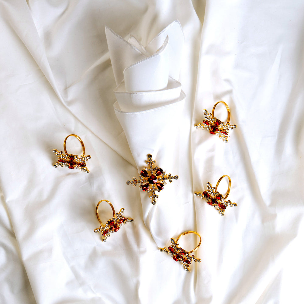 Red & Gold Snowflake Napkin Ring Set Of 4