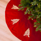 48" Red Tree Skirt With Gold Tree Embroidery