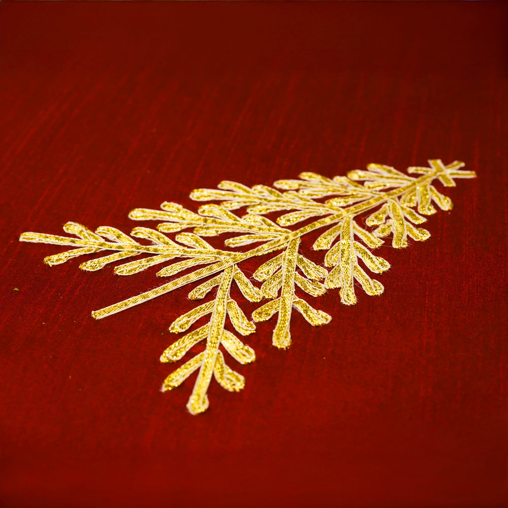 48" Red Tree Skirt With Gold Tree Embroidery