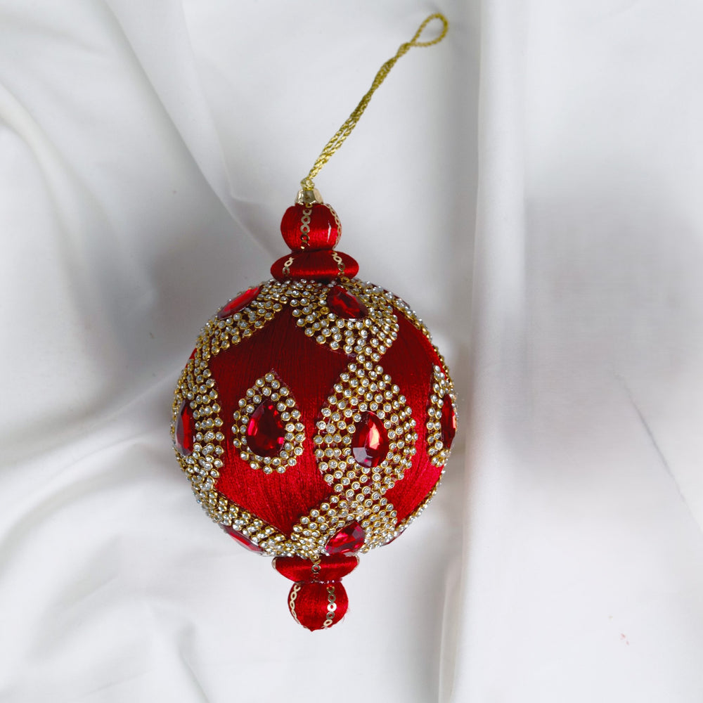 4" Red Jeweled Ball Ornament Set Of 6