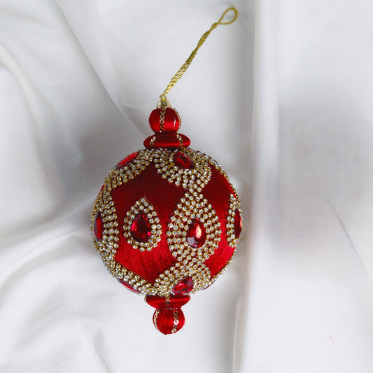 Juego de 6 esferas decorativas de 10 cm con joyas rojas