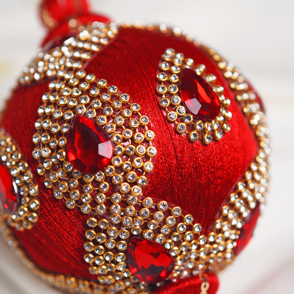 4" Red Jeweled Ball Ornament Set Of 6