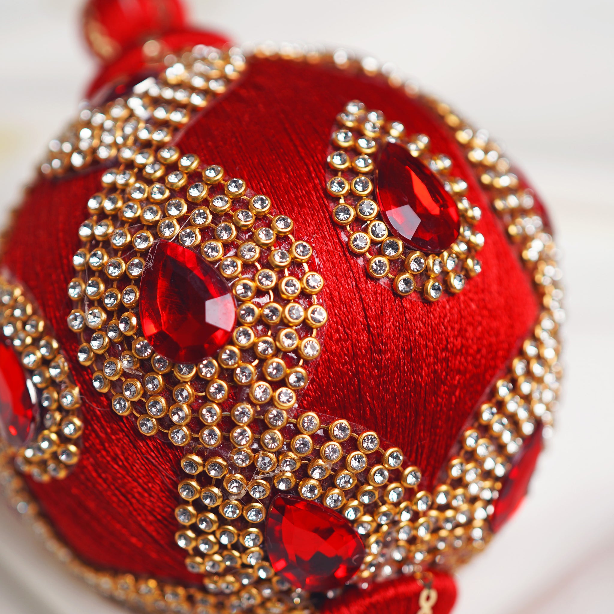 4" Red Jeweled Ball Ornament Set Of 6