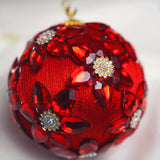 4" Red Gold Jeweled Ball Ornament Set Of 6