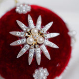 4" Red Ivory Pearl Velvet Ball Ornament Set Of 6