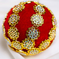 Set de 6 esferas decoradas en rojo y dorado de 10 cm
