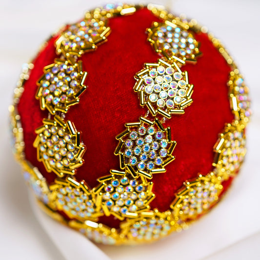 Set de 6 esferas decoradas en rojo y dorado de 10 cm