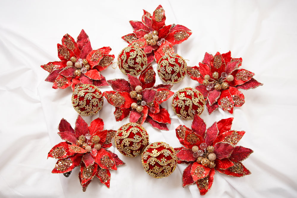 Red & Gold Opulence Ornament & Flower Bundle