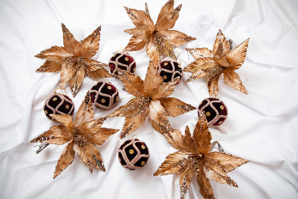 Burgundy & Rose Gold Opulence Ornament & Flower Bundle