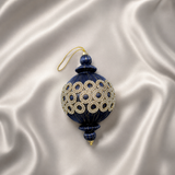 4" Blue & Silver Beaded Circle Ornament Set Of 8