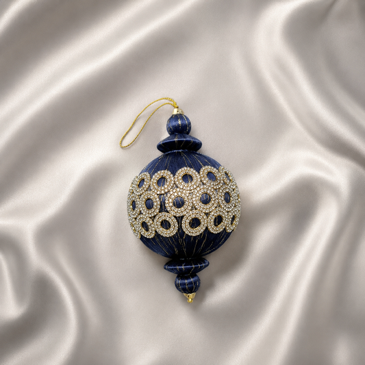 4" Blue & Silver Beaded Circle Ornament Set Of 8