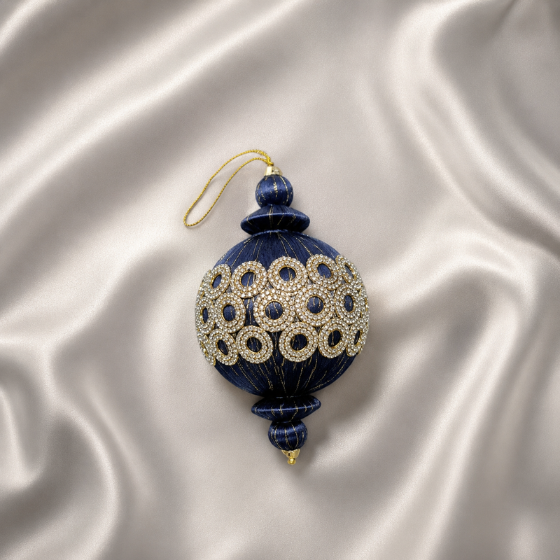 4" Blue & Silver Beaded Circle Ornament Set Of 8