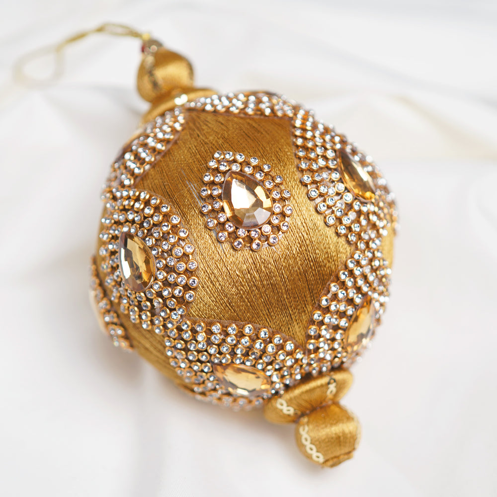 4" Gold Jeweled Ball Ornament Set Of 6