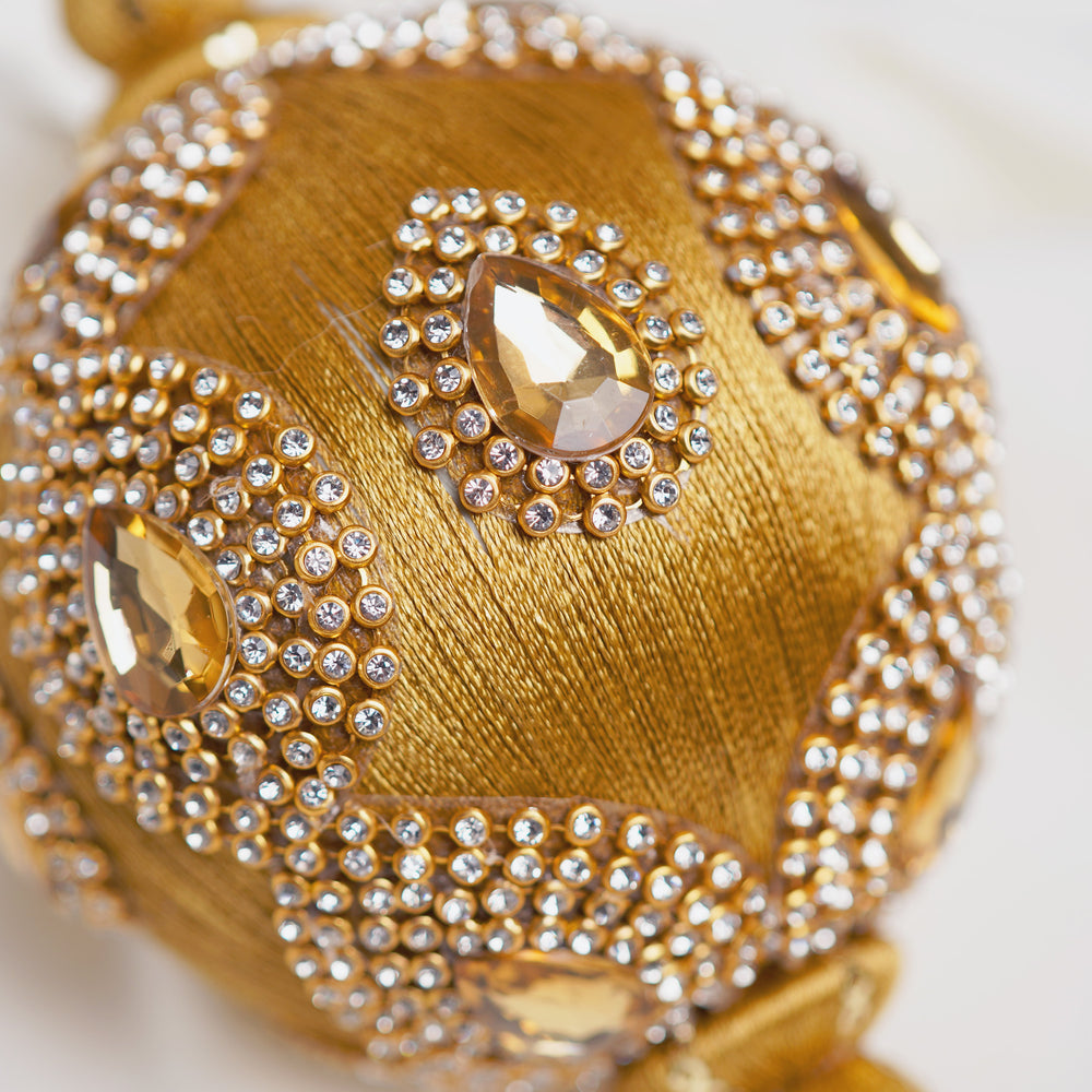 4" Gold Jeweled Ball Ornament Set Of 6