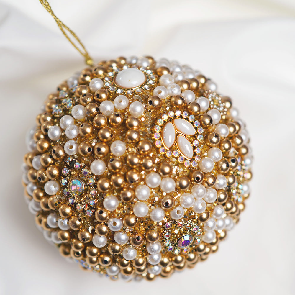 4" Gold Pearl Ball Ornament Set Of 6