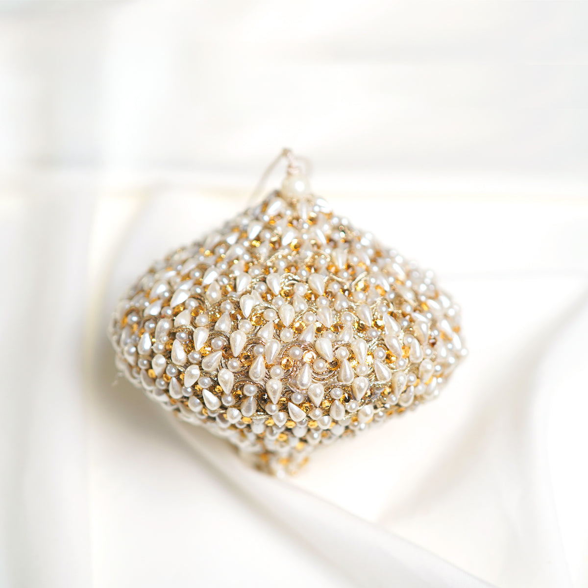 4" White Gold Pearl Onion Ornament Set of 6