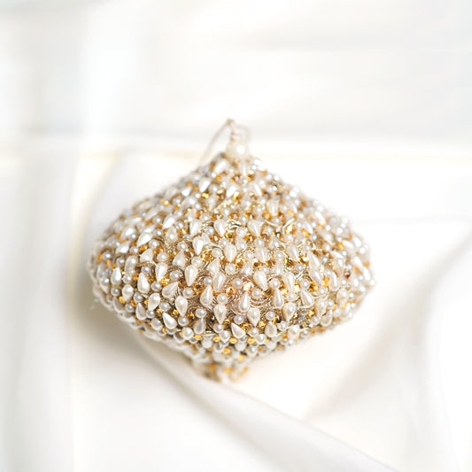 4" White Gold Pearl Onion Ornament Set of 6