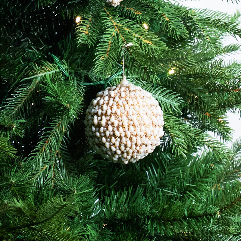 4" White Gold Pearl Ball Ornament Set of 6
