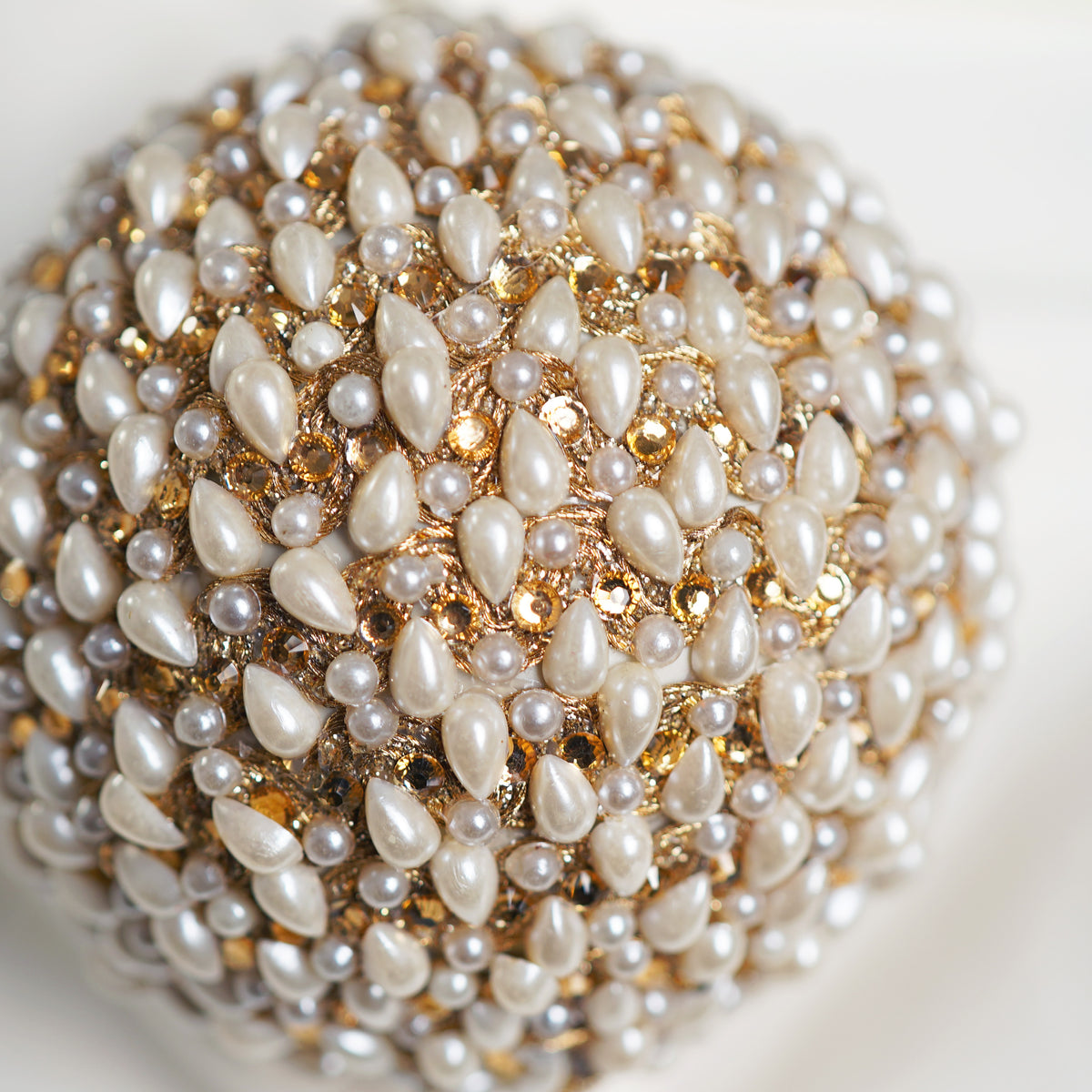 4" White Gold Pearl Ball Ornament Set of 6