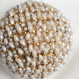 4" White Gold Pearl Ball Ornament Set of 6
