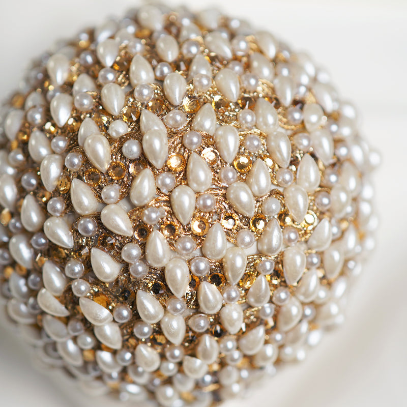 4" White Gold Pearl Ball Ornament Set of 6