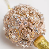 2" Gold Pearl Ball Ornament with Tassel Set Of 6