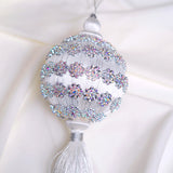 4" White Silver Ball Tassel Ornament Set Of 6