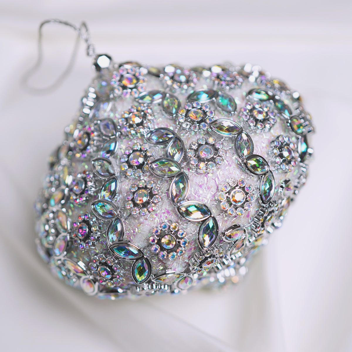 4" Silver Beaded Onion Ornament Set Of 6