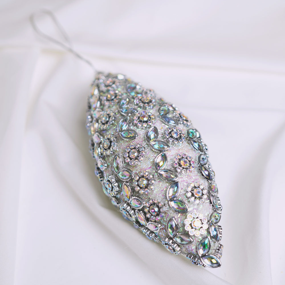 6" Silver Beaded Drop Ornament Set Of 6