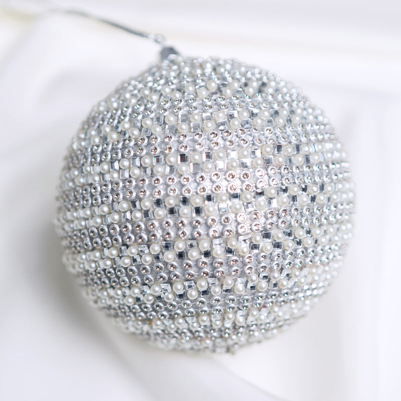 4" Ivory Snowy Pearl Ball Ornament Set Of 6