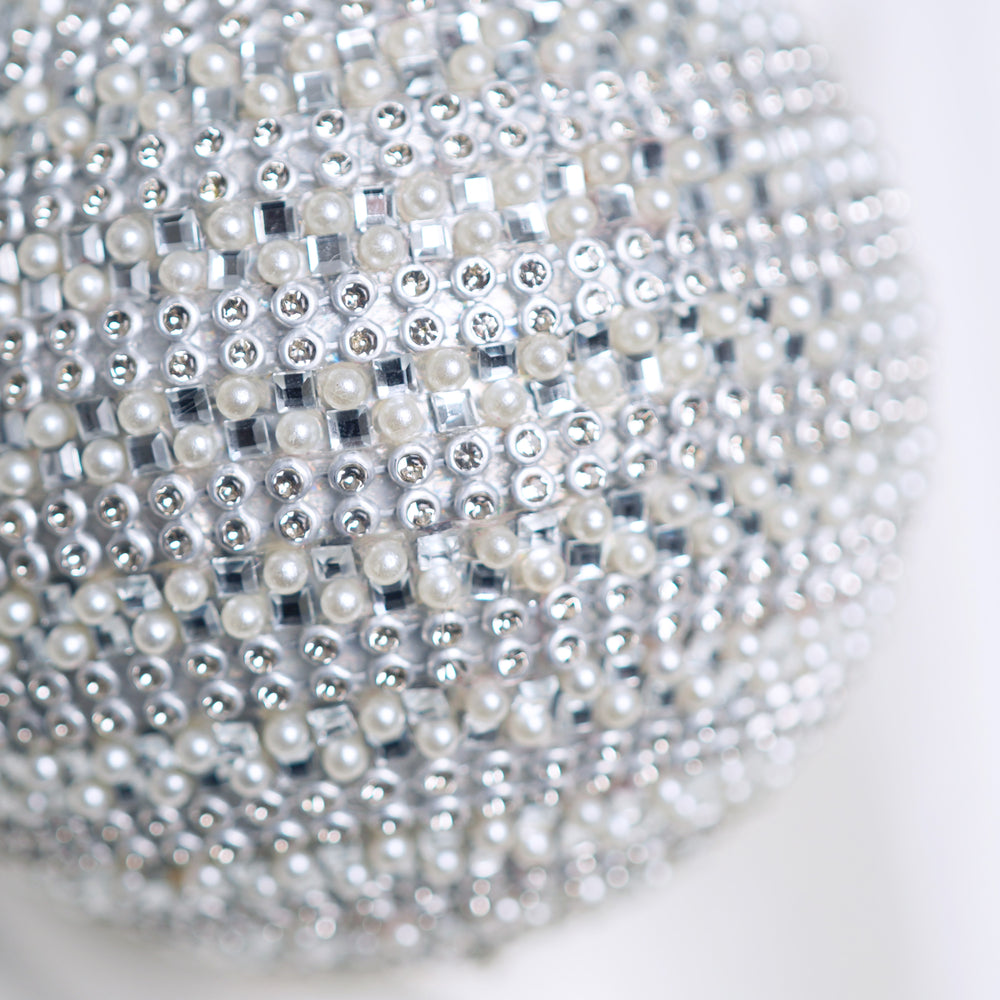 4" Ivory Snowy Pearl Ball Ornament Set Of 6