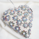 4" Ivory Pearl Jeweled Heart Ornament with Flowers Set Of 6