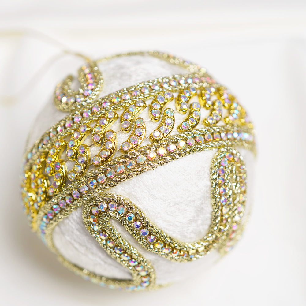 4" Gold Beaded Velvet Ball Ornament Set Of 6