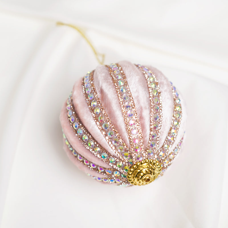 Set de 6 esferas de 10 cm con joyas rosadas