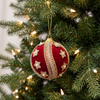 4" Red Velvet Ornament With Gold Beaded Star Accents Set Of 4