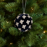 4" Dark Blue Velvet Ornament With Silver Butterflies Set Of 8