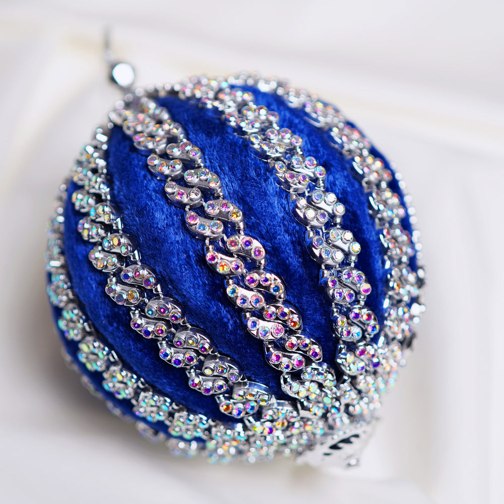 4" Blue Silver Jewel Ball Ornament

 Set Of 6