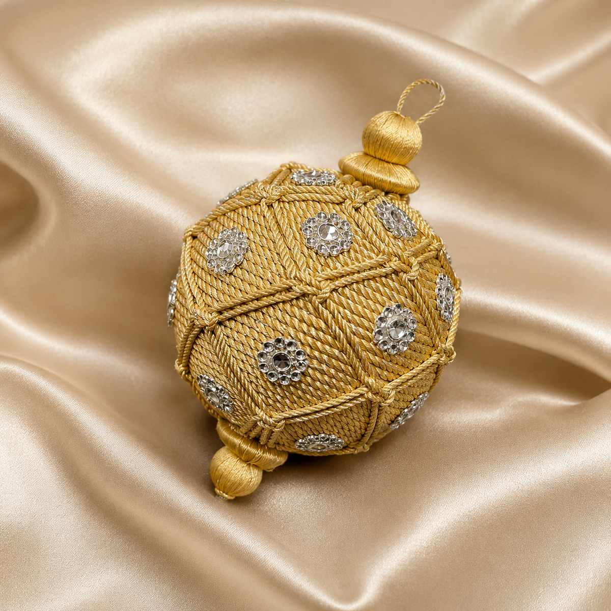 4" Gold Ball Ornament With Gem Set Of 8