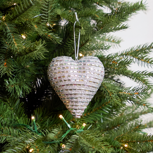 4.5" Silver Multicolor Jewel Heart Ornament Set Of 6