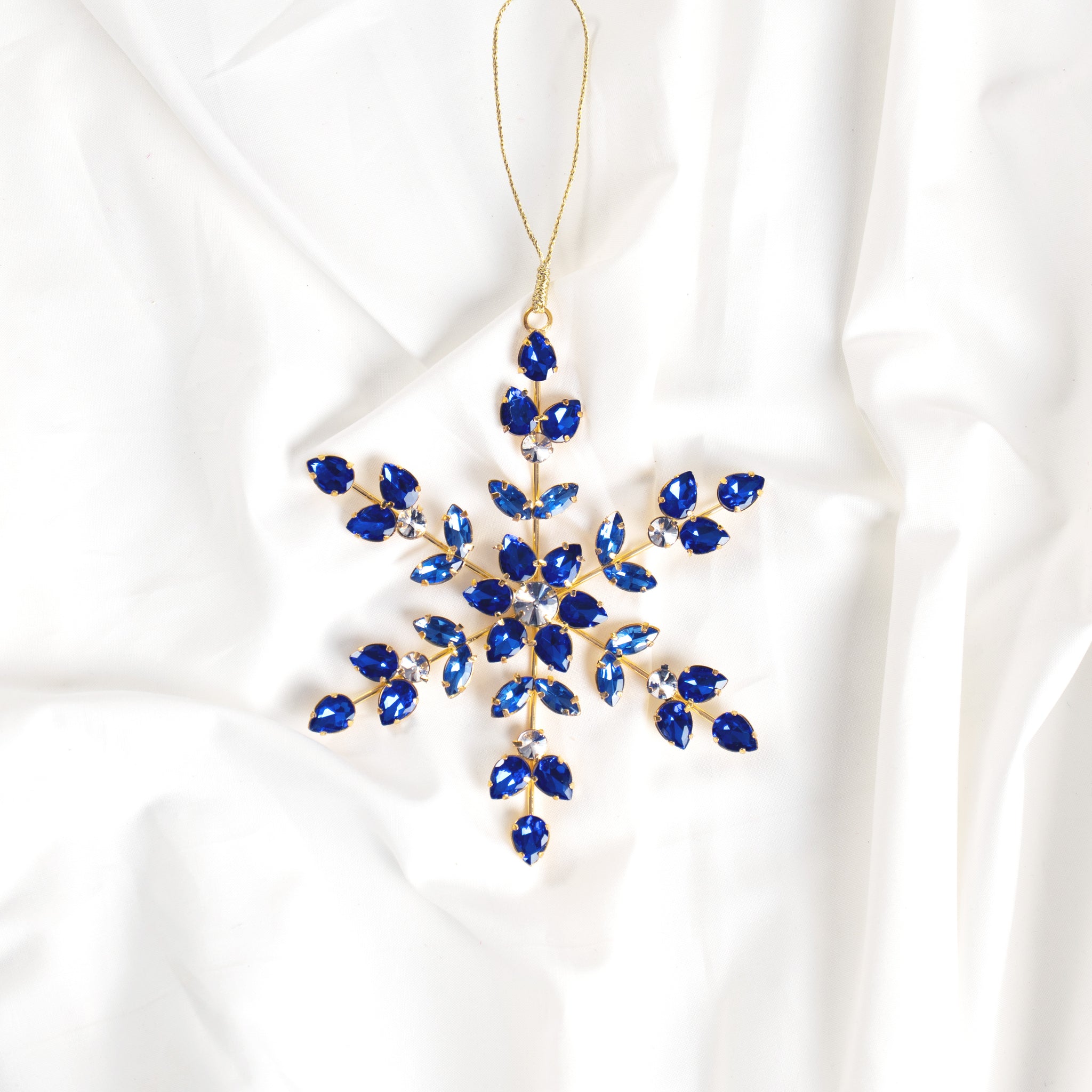 6" Blue Jewel Snowflake Ornament Set Of 6