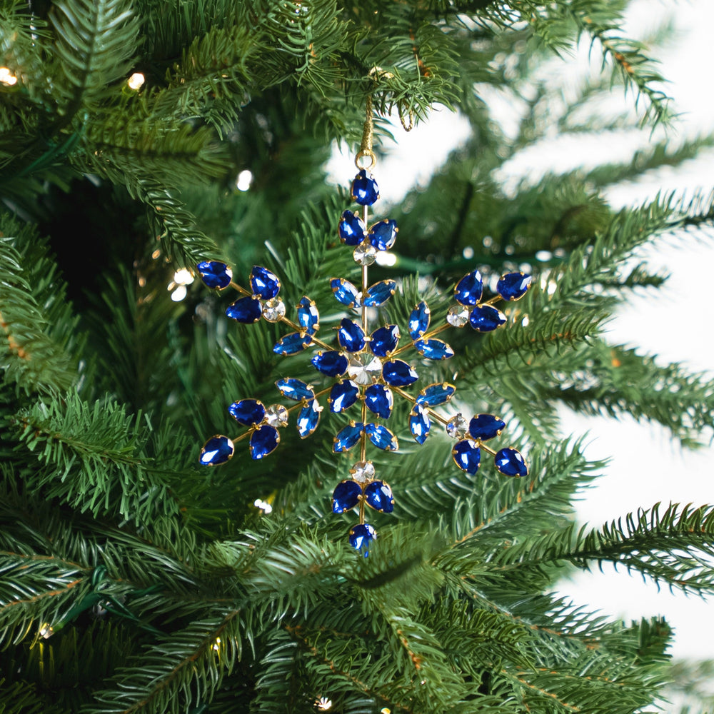 6" Blue Jewel Snowflake Ornament Set Of 6