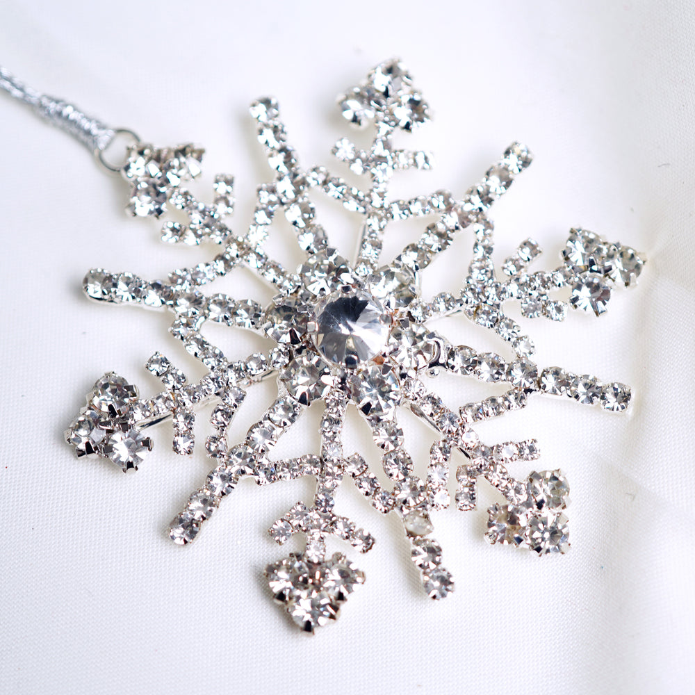 4" Clear Silver Jewel Snowflake Ornament Set Of 6