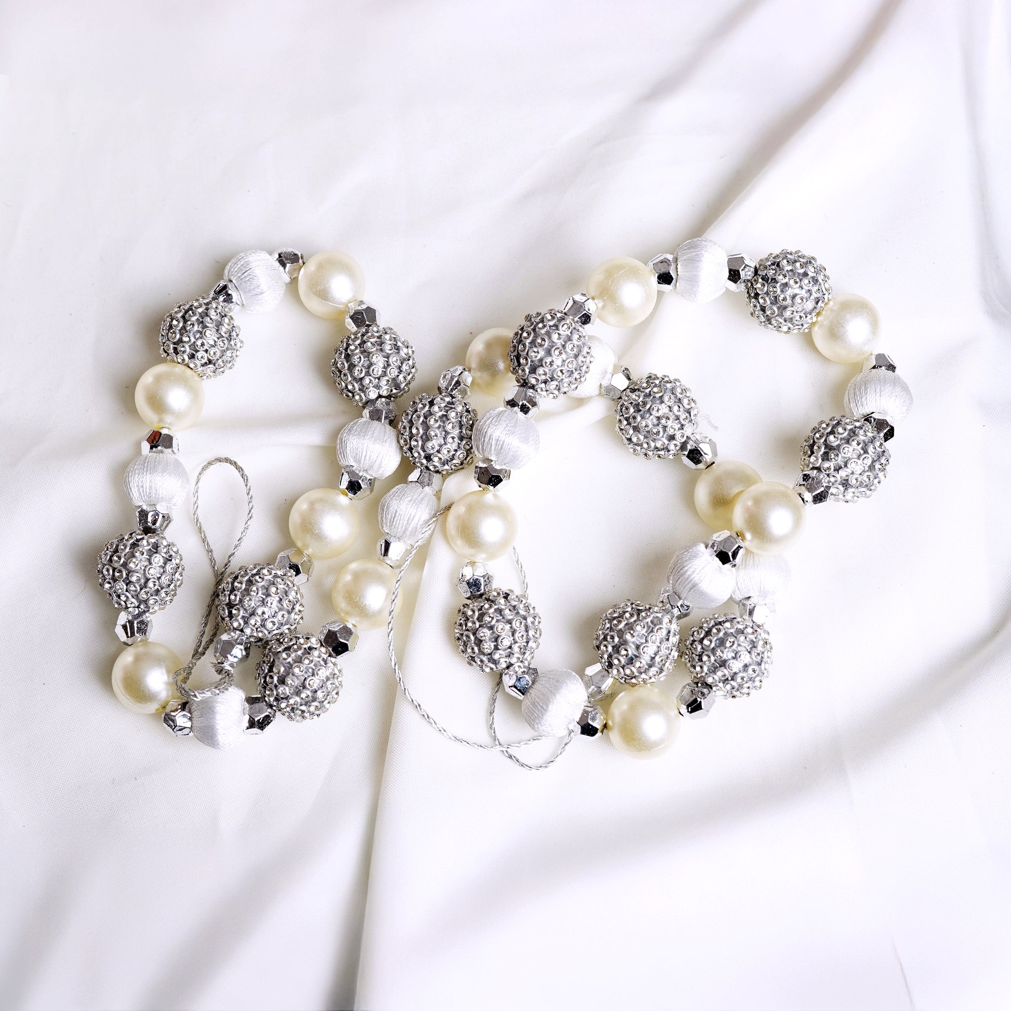 3 FT Silver Pearl Garland Set Of 4