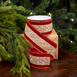 3" X 5YD Red Gold Center Ribbon With Pearls