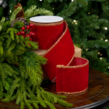 3" X 5YD Red Velvet Ribbon With Gold Edge Trim