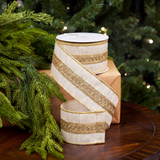 3" X 5YD Ivory Ribbon With Gold Embroidered Center