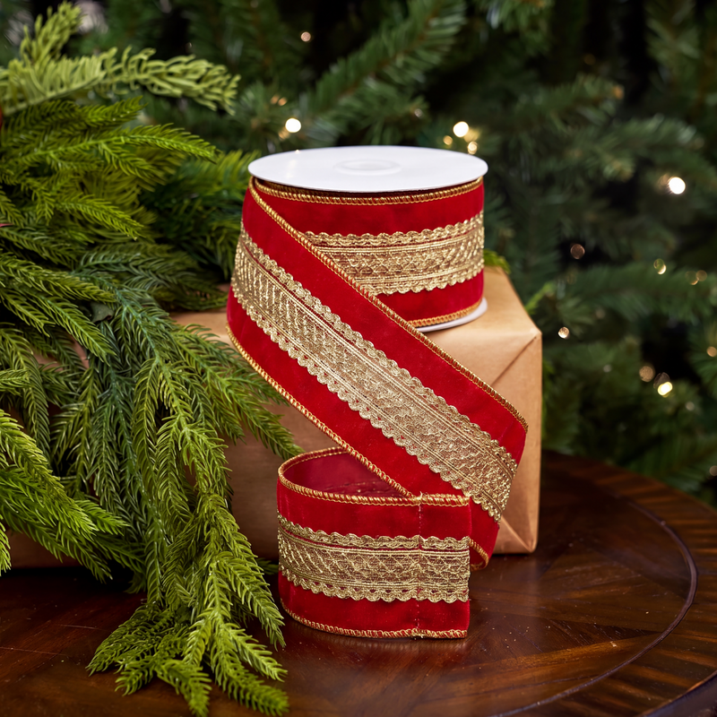 3" X 5YD Red Ribbon With Gold Center