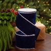 4" X 5YD Navy Velvet Ribbon With Silver Edge Trim
