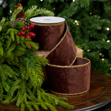 4" X 5YD Chocolate Brown Velvet Ribbon With Gold Edge Trim