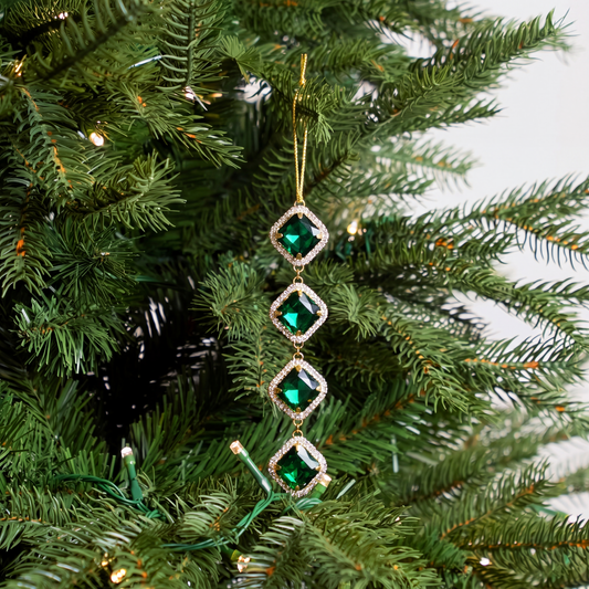 7" Green & Gold Hanging Stone Ornament Set of 8